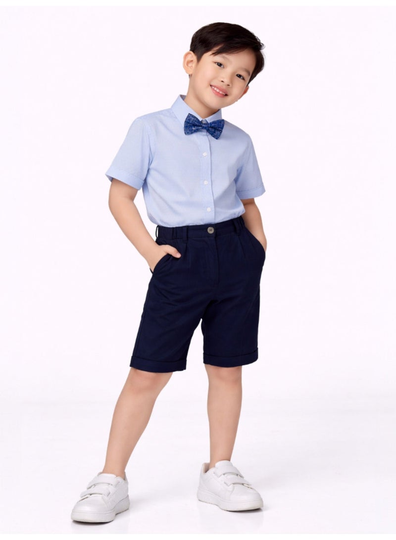 victor and jane Boys 4 Pc set Formal Shirt, Navy Shorts, Suspenders & Bow Tie Set - Image 5